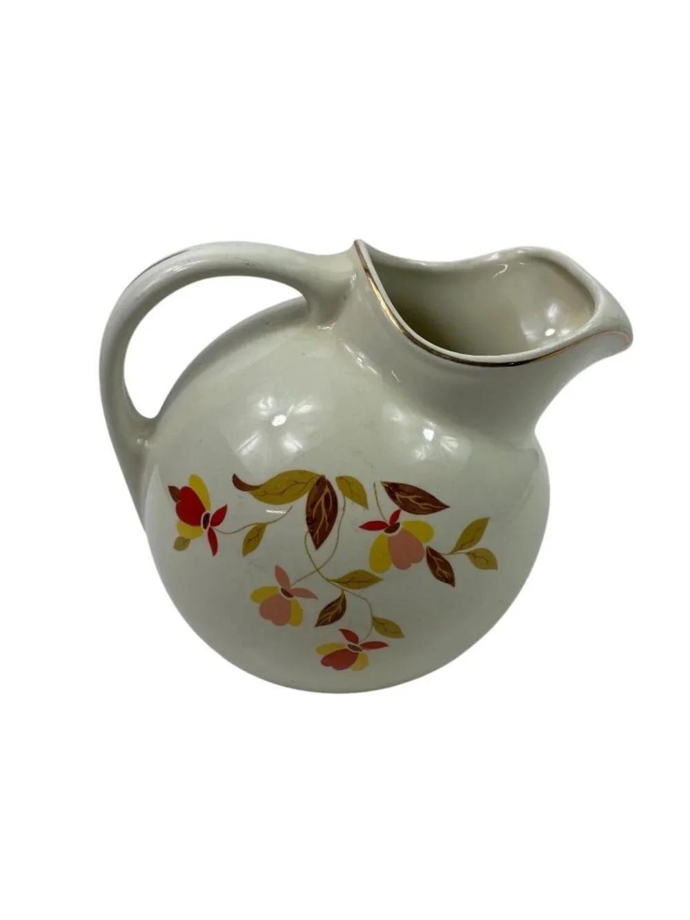 Vintage 1950 Hall’s Superior JEWEL TEA Autumn Leaf BALL JUG PITCHER 7.5” tall